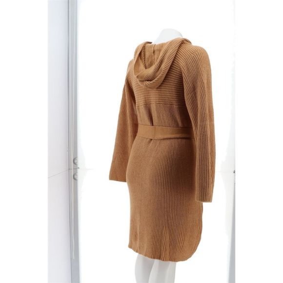 NWT SKINNYGIRL CARLY KNIT SWEATER BELTED DRESS WITH HOOD TAN XS - Picture 6 of 12